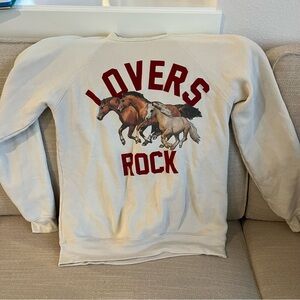 Lovers Rock Graphic Sweatshirt - Cream with Red & Brown Horse Print